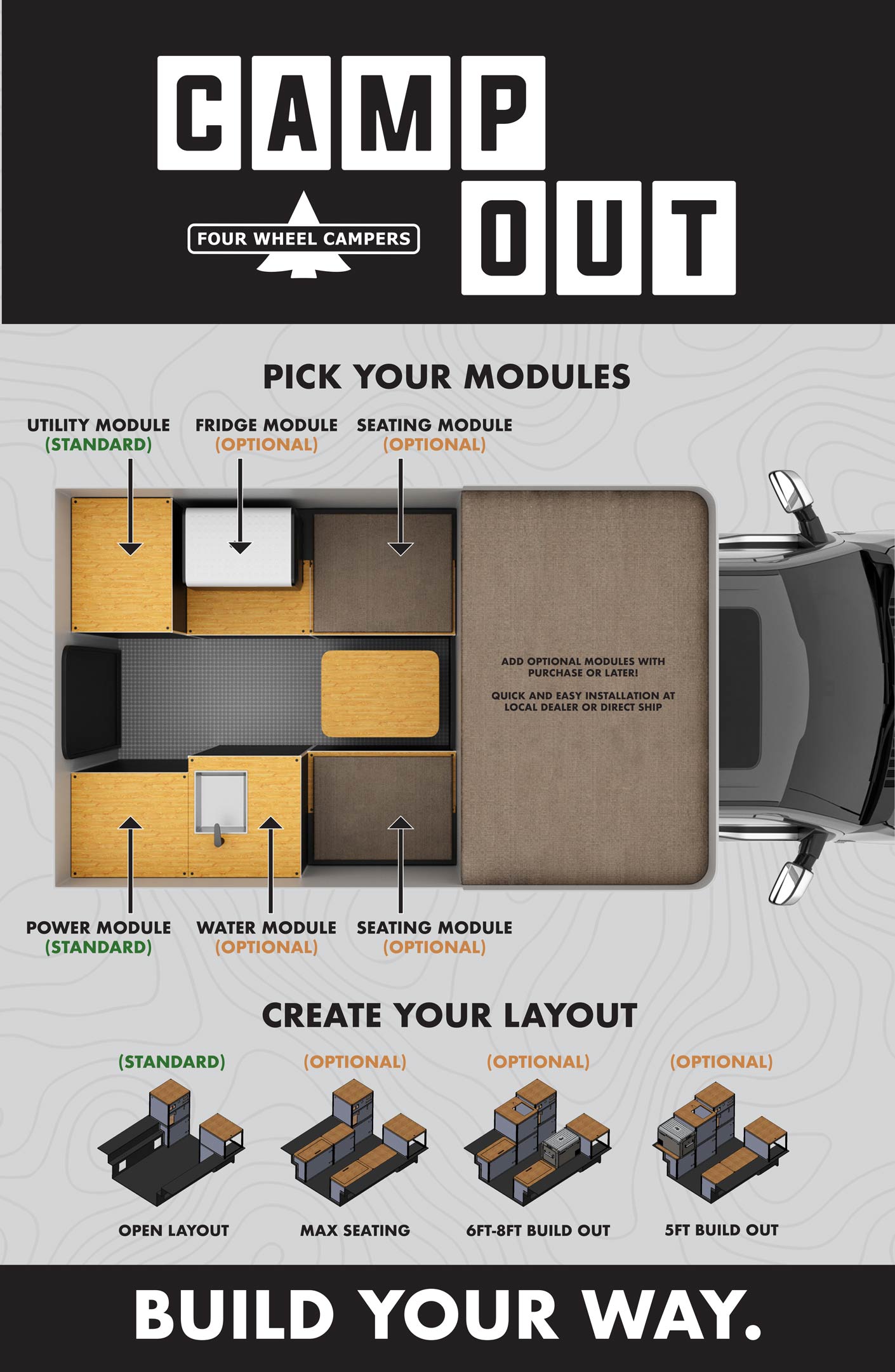 Coming in July: 2026 CampOut Four Wheel Camper with Customizable Modular  Floor Plan for Full-Size Trucks